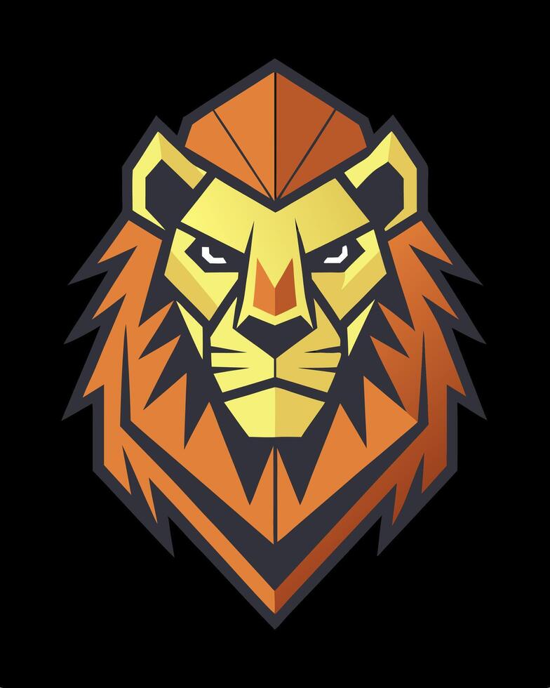 Lion head gepmetric line logo on black background vector