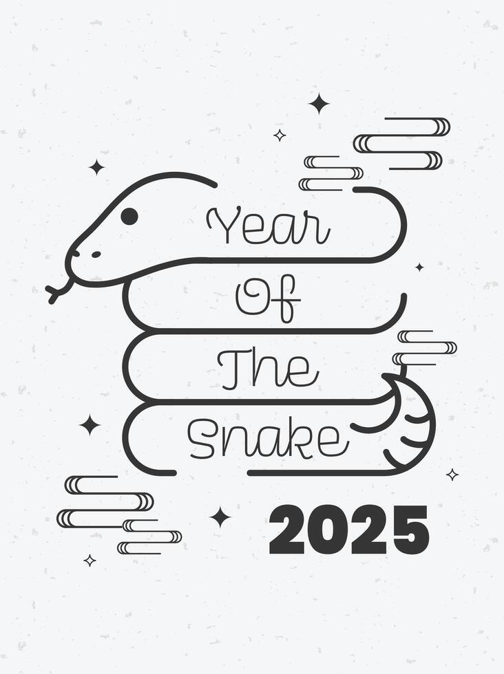 outline Chinese New Year 2025 Year of the Snake. Cute snake illustrations, vertical design, cards, and banners. Chinese designs featuring snakes. Lunar New Year concept, fun cartoon modern style. vector
