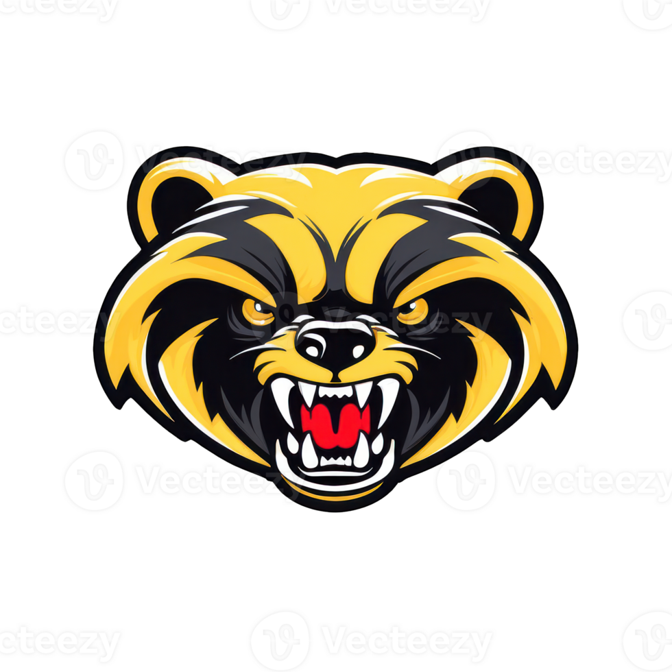 The head of a black bear with yellow teeth png