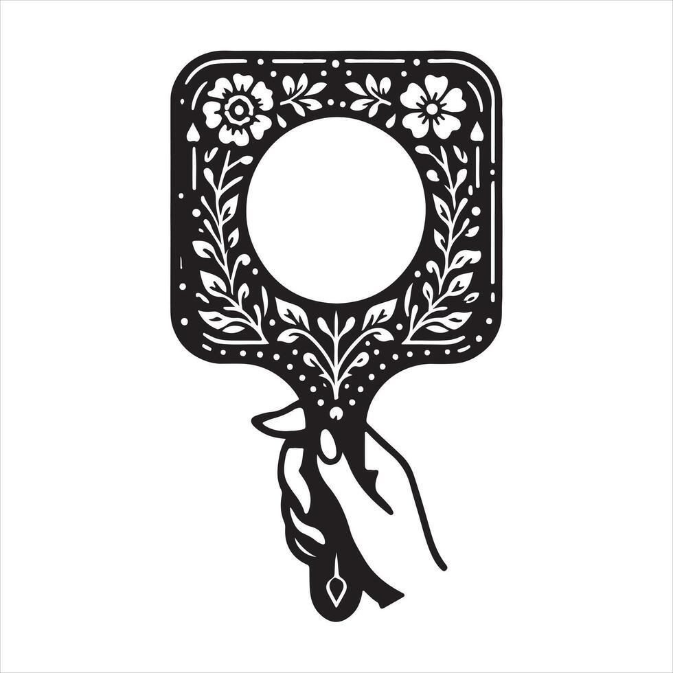 Rectangular hand mirror silhouette on white background vector