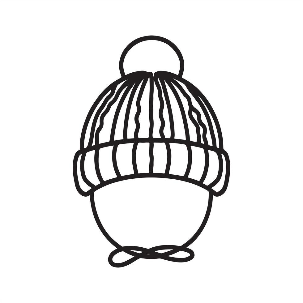 single one line Winter knit hat black silhouette vector