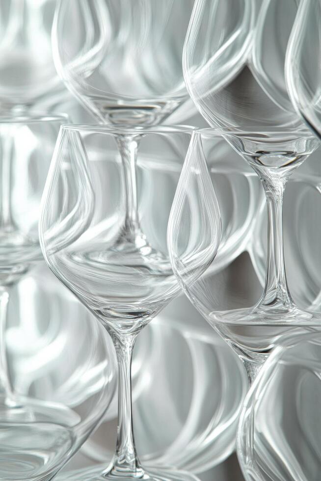 Colorful glasses arranged artistically on a table showcasing vibrant hues in bright light photo