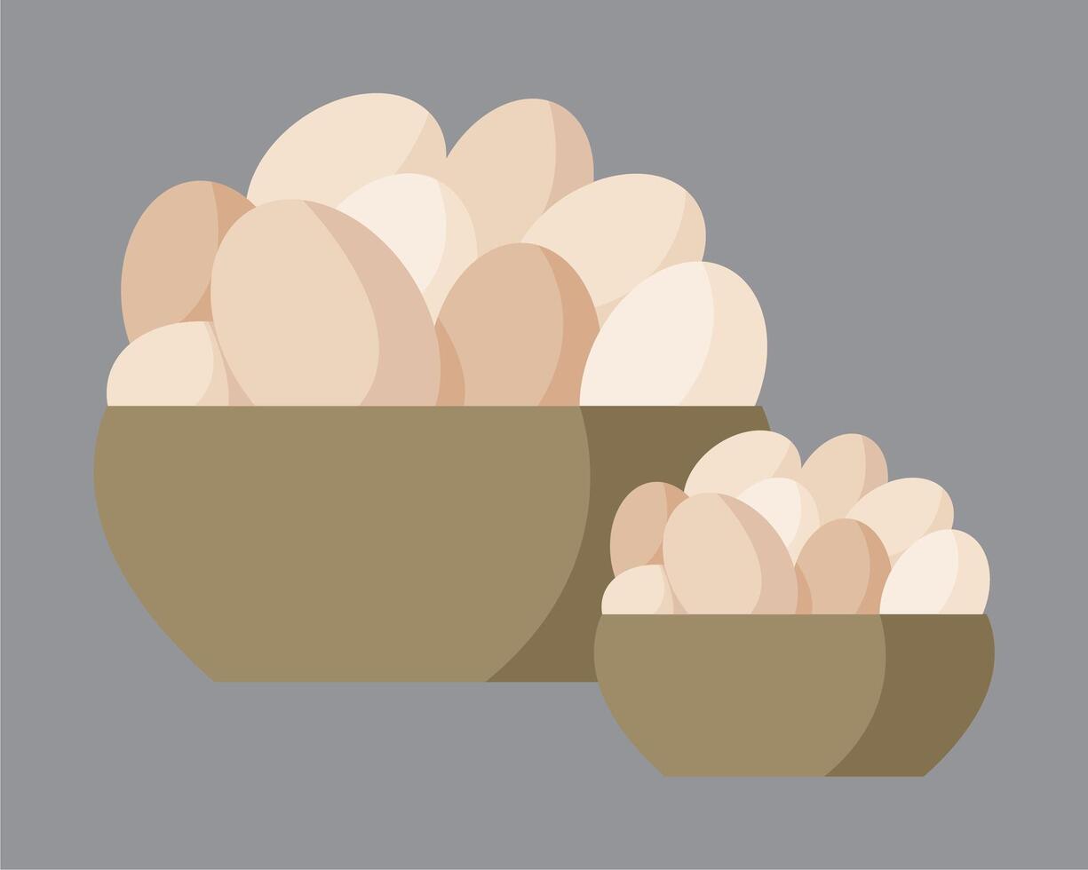two bowls of eggs on a gray background vector