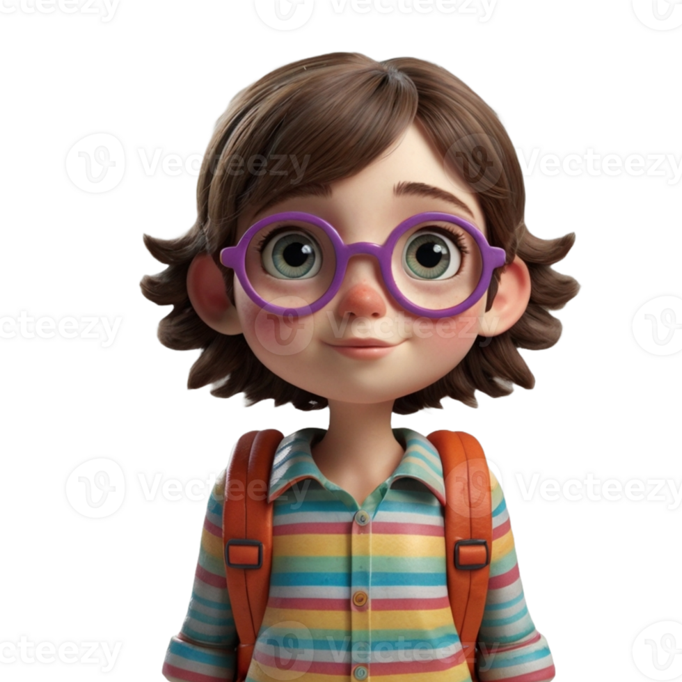 Cute 3D Cartoon Character with Adorable Features png