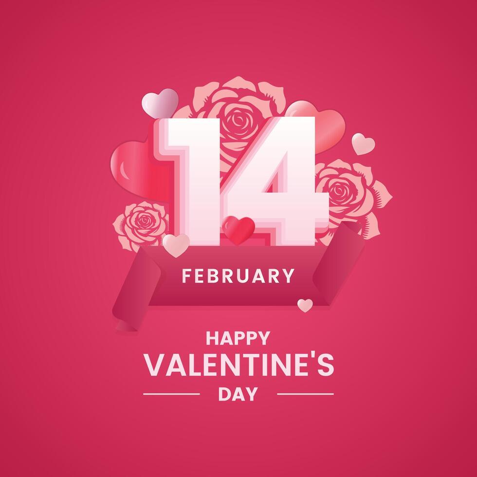 Happy Valentines Day poster, banner, and card with hearts, roses, and frame pastel background perfect for social media posts and web ads, sale. vector