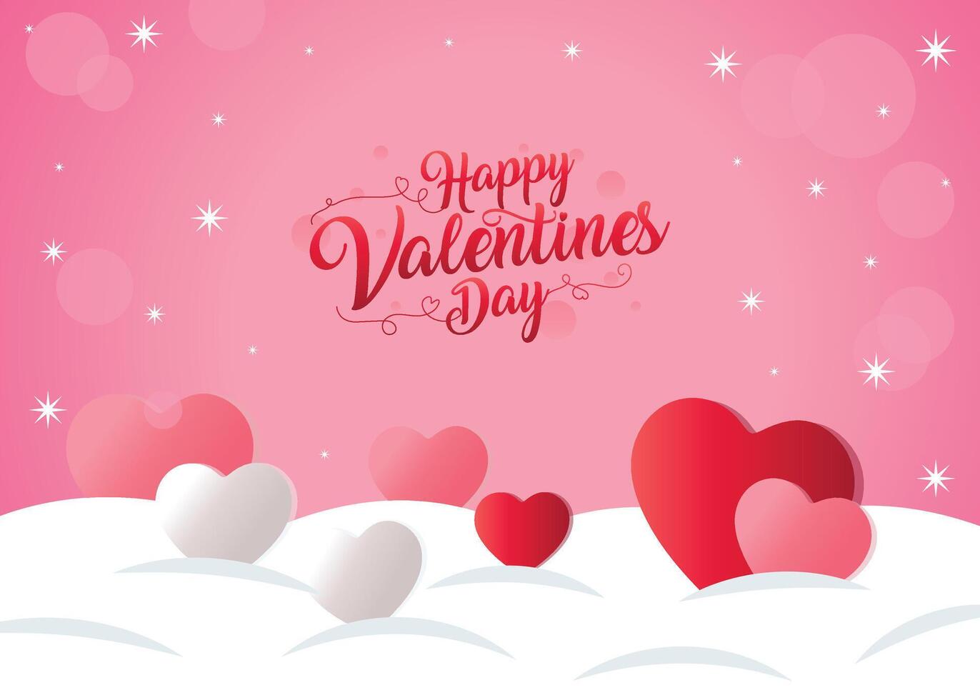 Valentine's Day banner with 3D frozen hearts in snow for sales, greetings, ads, posters, templates, for promotional use. vector