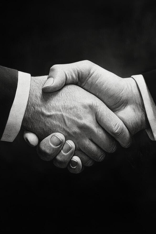 Two hands shaking in agreement during a business meeting in a formal setting photo