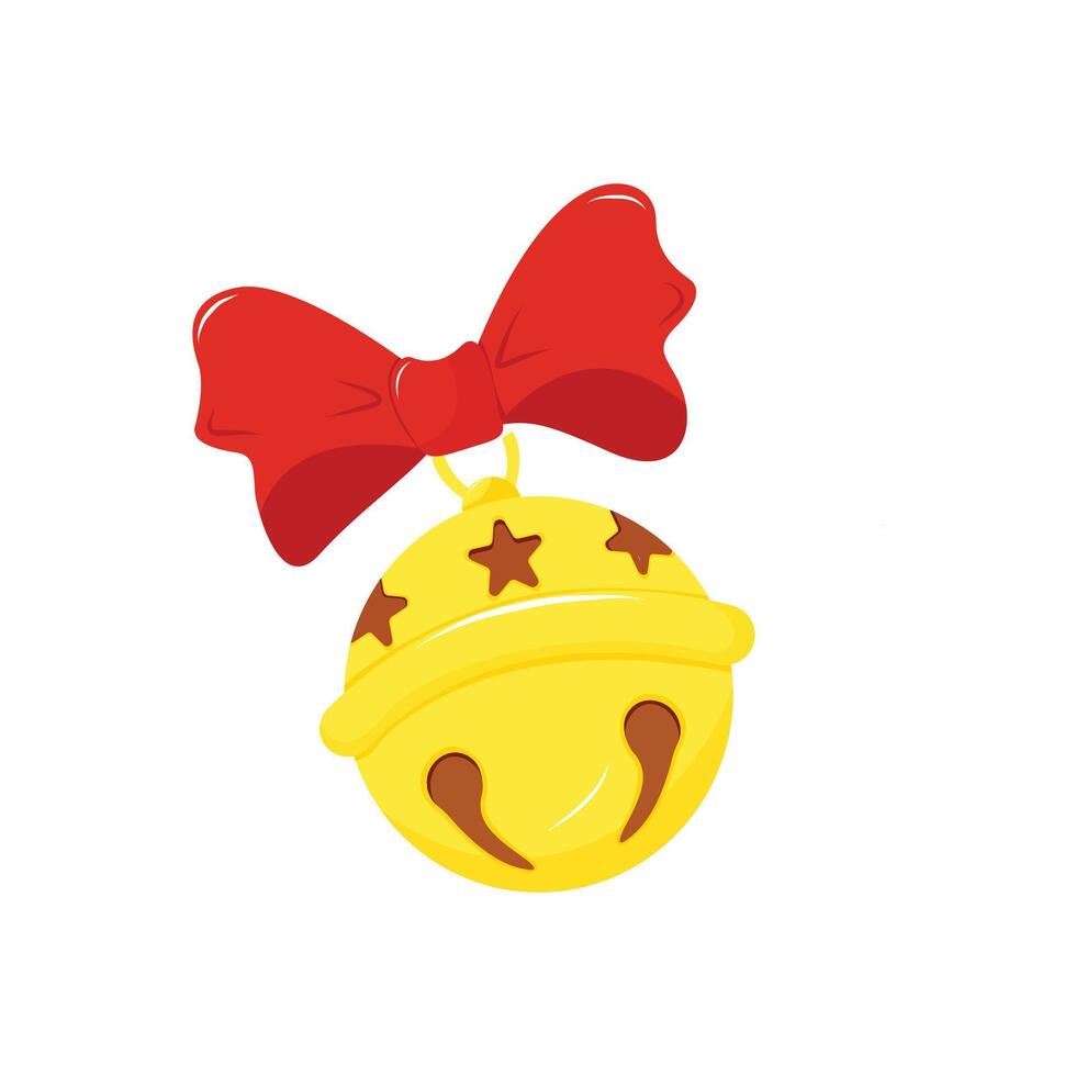 Christmas bell with a red bow. Winter decor. Isolated a white background for card, postcard, cover. EPS 10 vector