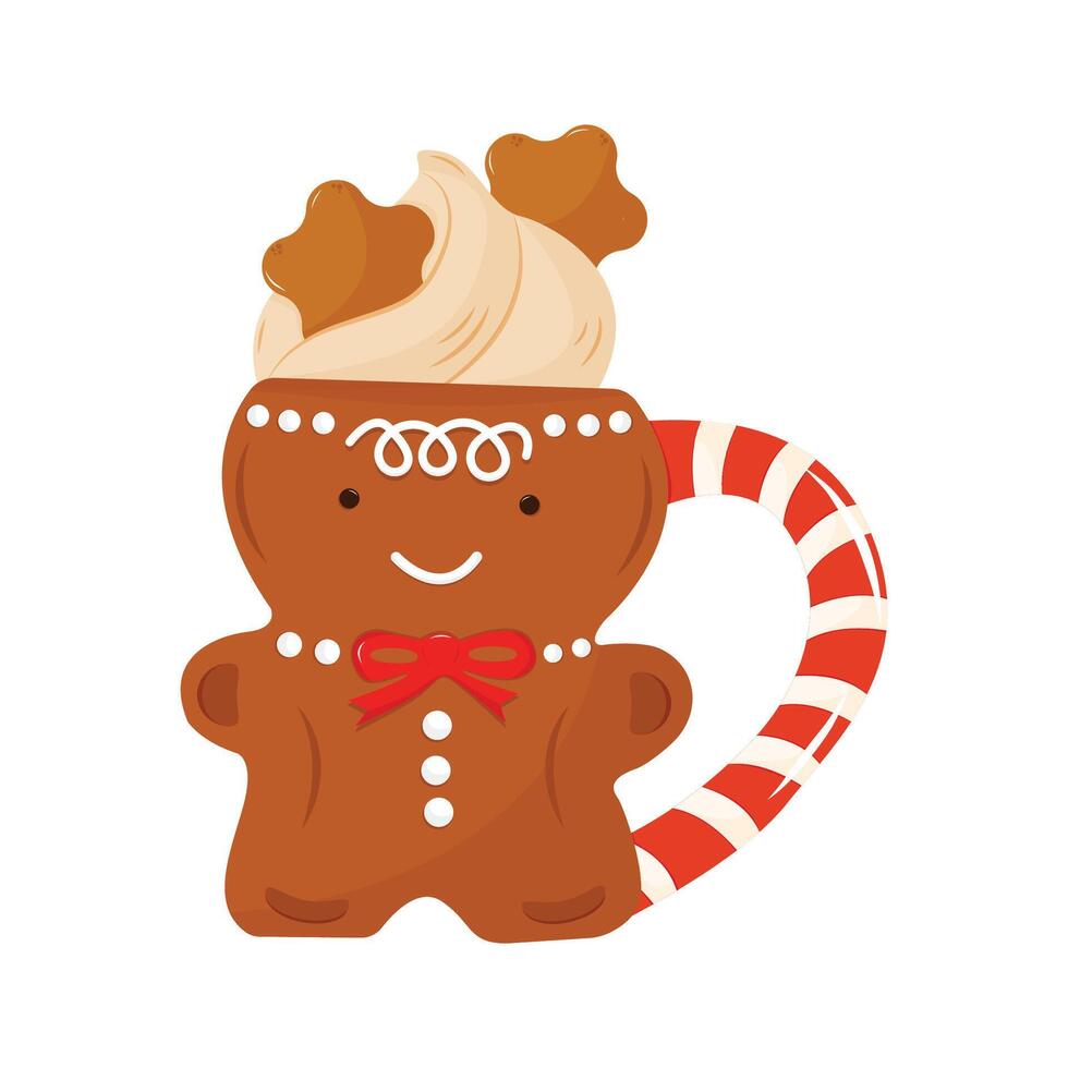 Christmas Mug in shape of gingerbread. Isolated a white background for card, postcard, cover. EPS 10 vector