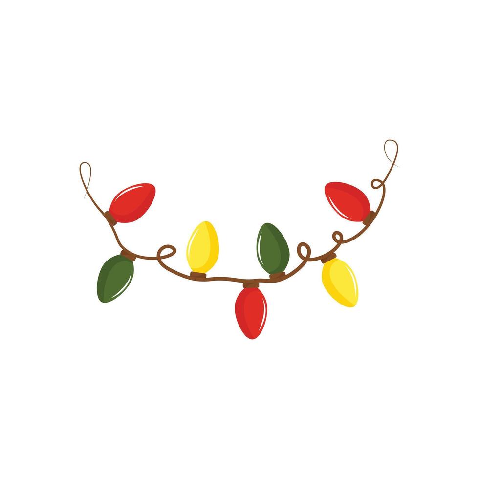 Christmas garland. Festive Colorful Christmas Lights String Decoration. Isolated a white background for card, postcard, cover. EPS 10 vector