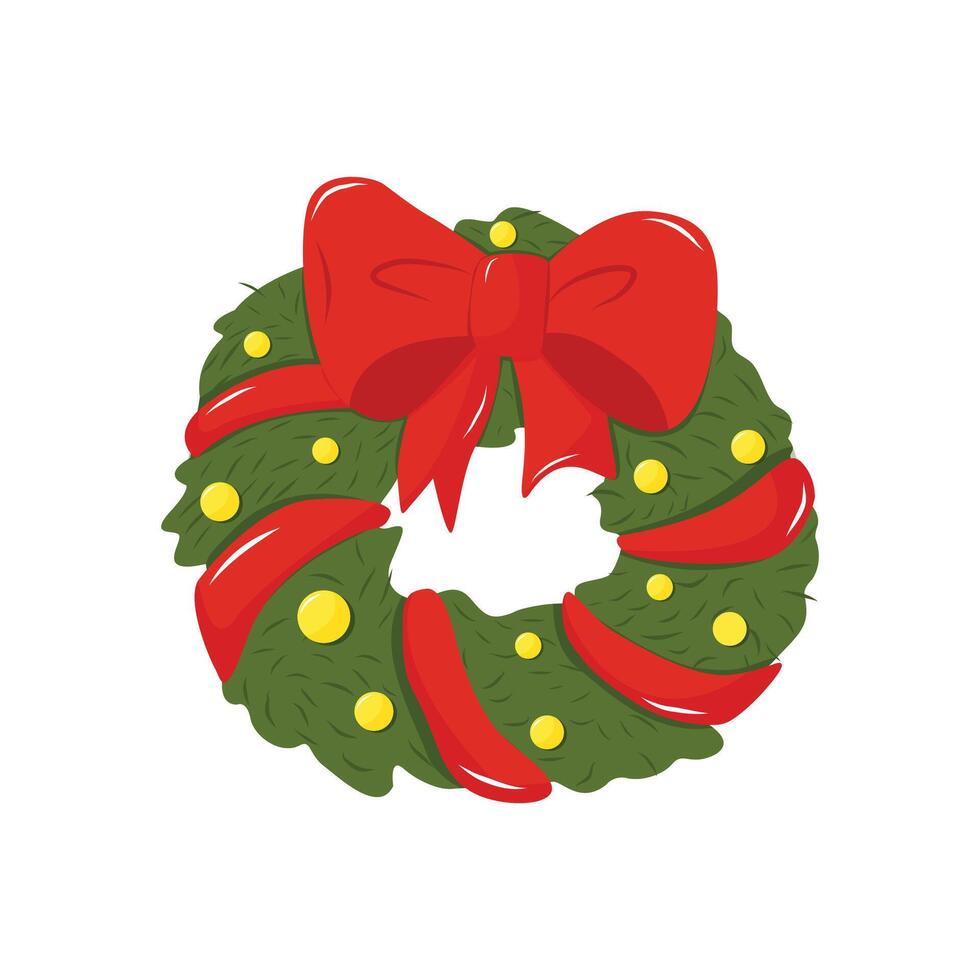 Christmas wreath with Christmas balls and red bow. Isolated a white background for card, postcard, cover. EPS 10 vector
