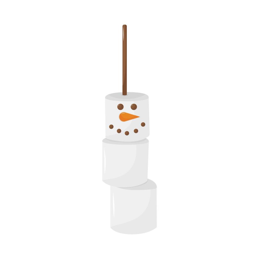Cute marshmallow snowman. Seasonal flavored products. Isolated a white background for card, postcard, cover. EPS 10 vector