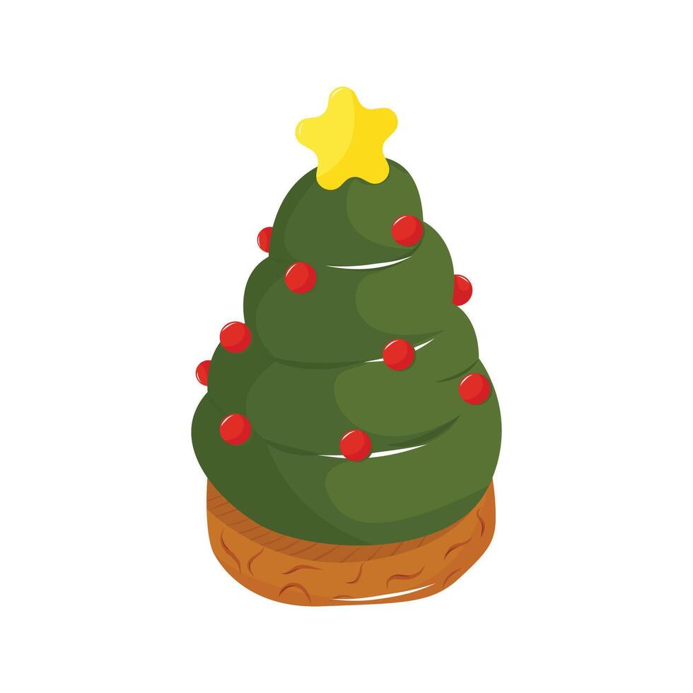 Christmas tree shaped Pastry. Holiday baking with winter decor. Isolated a white background for card, postcard, cover. EPS 10 vector
