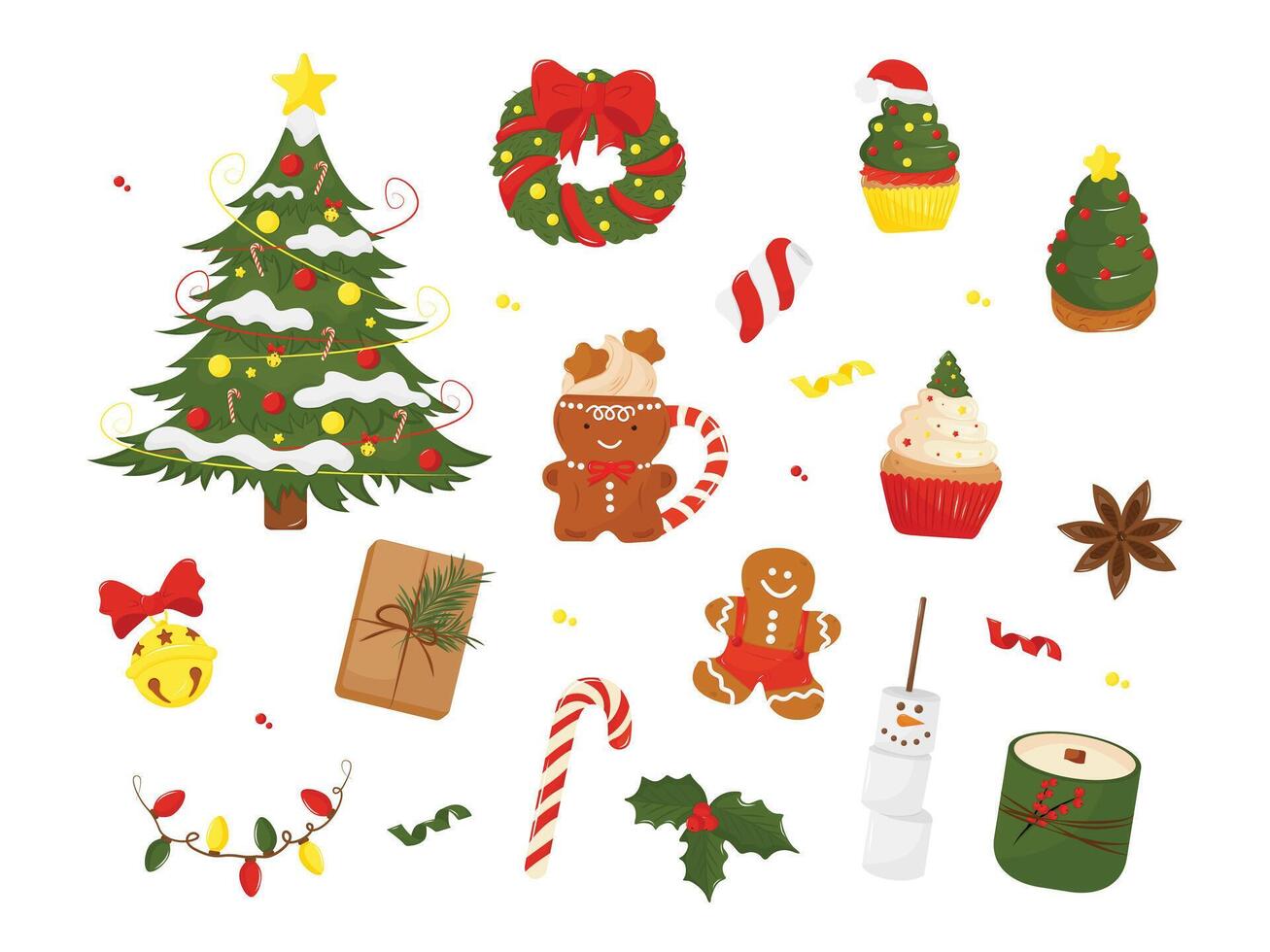 Christmas and New Year collection of seasonal elements. Isolated a white background for card, postcard, cover. EPS 10 vector