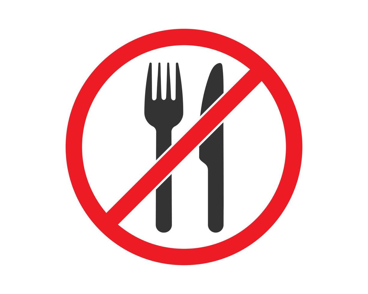 Do not eat or drink sign symbol icon. No eating or drinking logo. Prohibition, prohibited, not allowed, ban, forbidden. no fork and knife illustration. Isolated on white background. vector