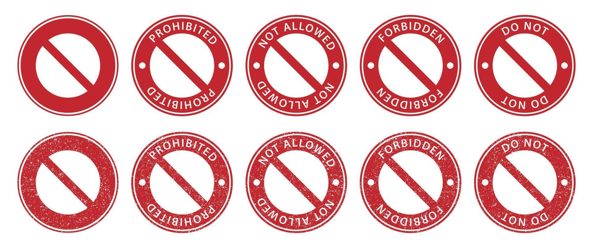 Ban sign grunge stamp, Prohibited circle sign, Ban icon, Prohibition red icon, Red circle with cross line symbol. Caution frame symbol. Forbidden stop sign. illustration. Isolated on white vector