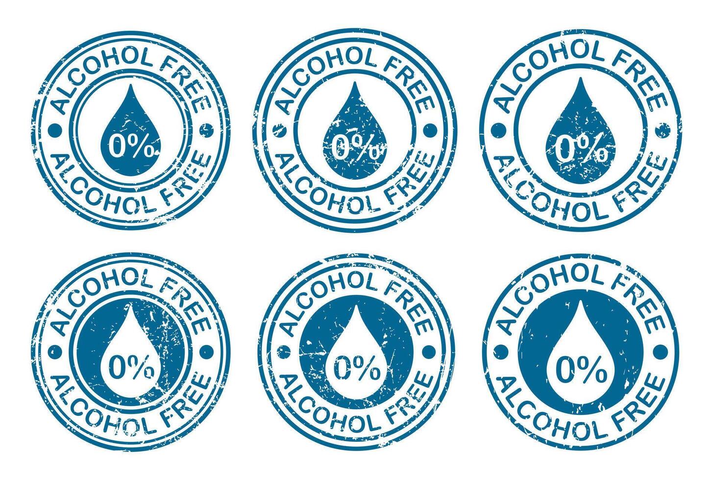 Alcohol free grunge stamp label icon symbol set. No alcohol icon logo sign. Non alcohol stamp. stamp frame illustration image. Isolated on white background. vector