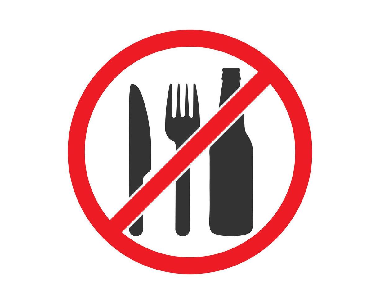 Do not eat or drink sign symbol icon. No eating or drinking logo. Prohibition, prohibited, not allowed, ban, forbidden. illustration. Isolated on white background. vector