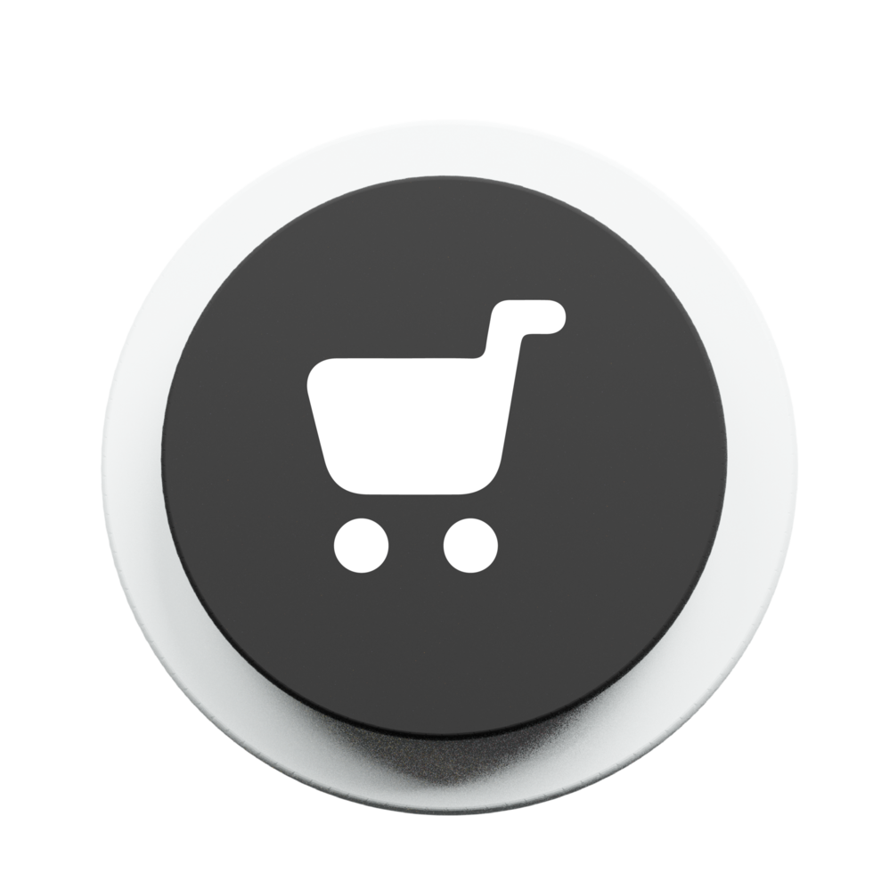 Shopping Basket icon on black 3d circle png