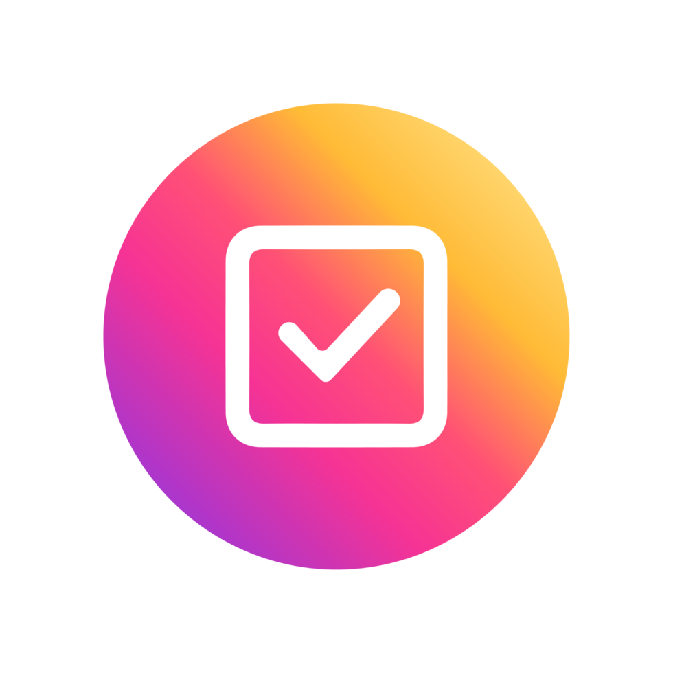 Mark Icon Check Symbol on gradient yellow and purple color png