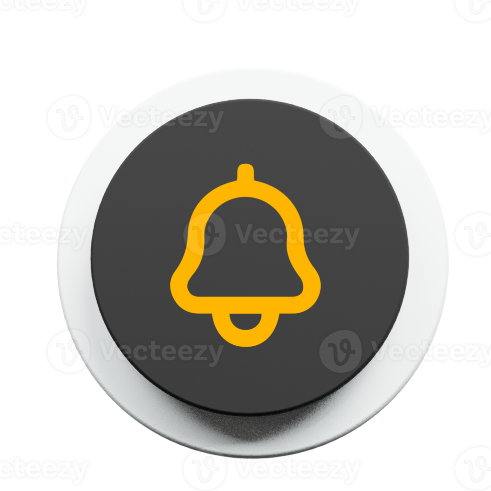 A black and yellow bell icon on a black button png
