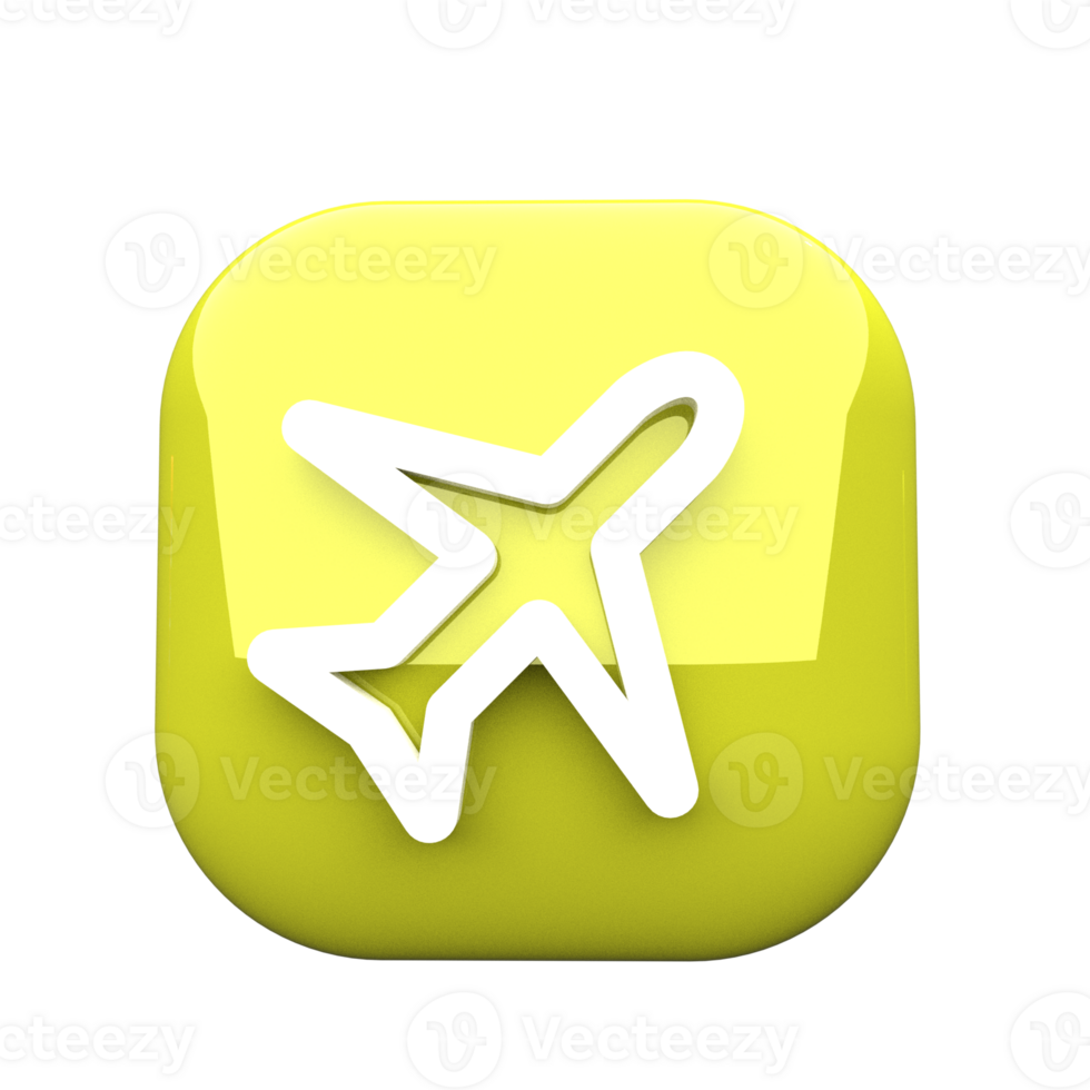 A yellow square button with a plane on it png