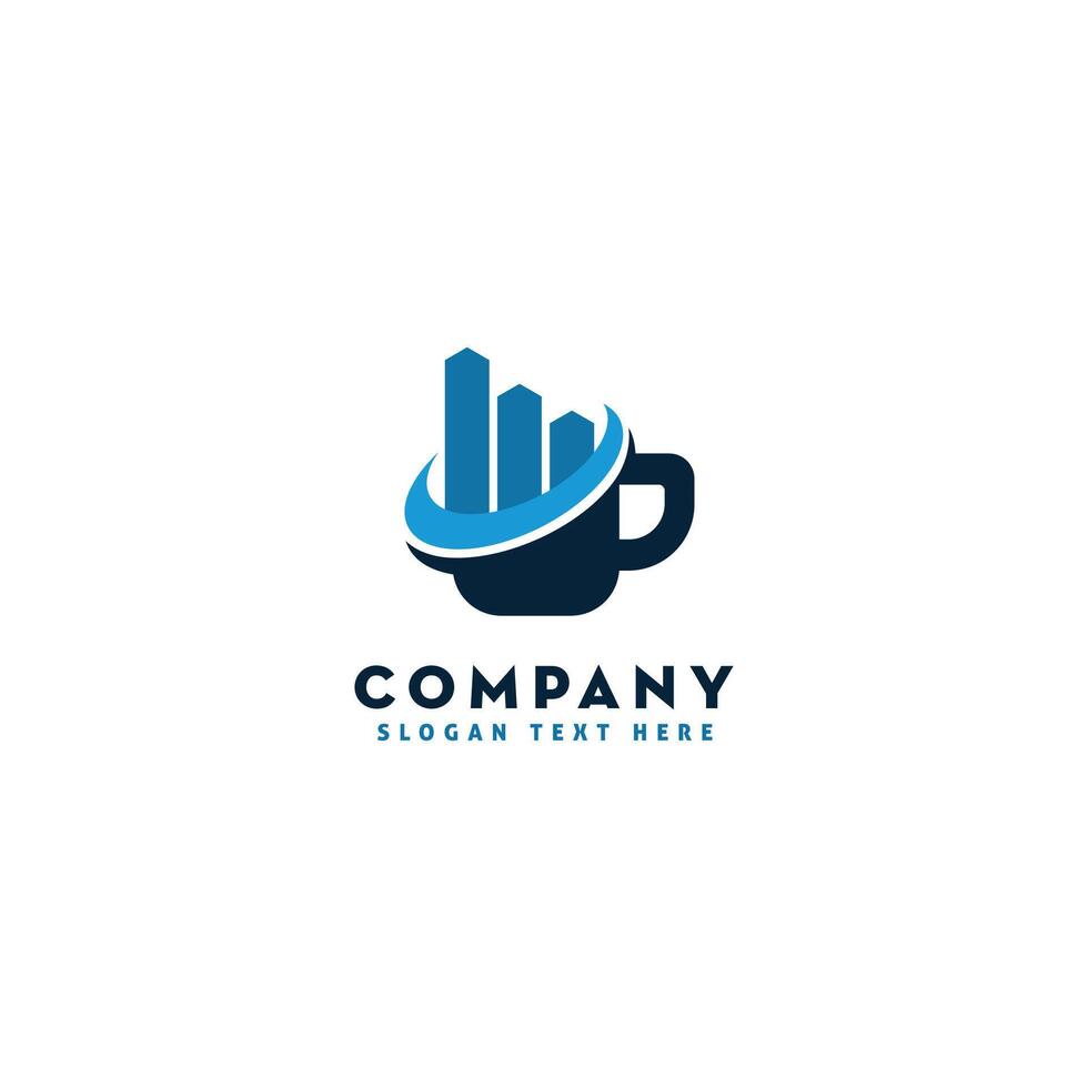 hexagon growth and mug logo design digital finance. data cup logo inspiration vector