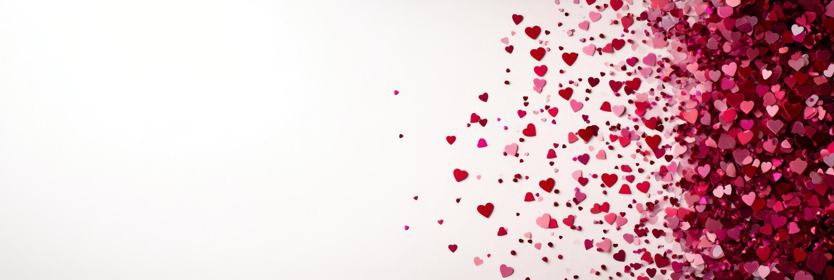 Colorful heart shaped confetti dispersing across a light background in a festive celebration photo