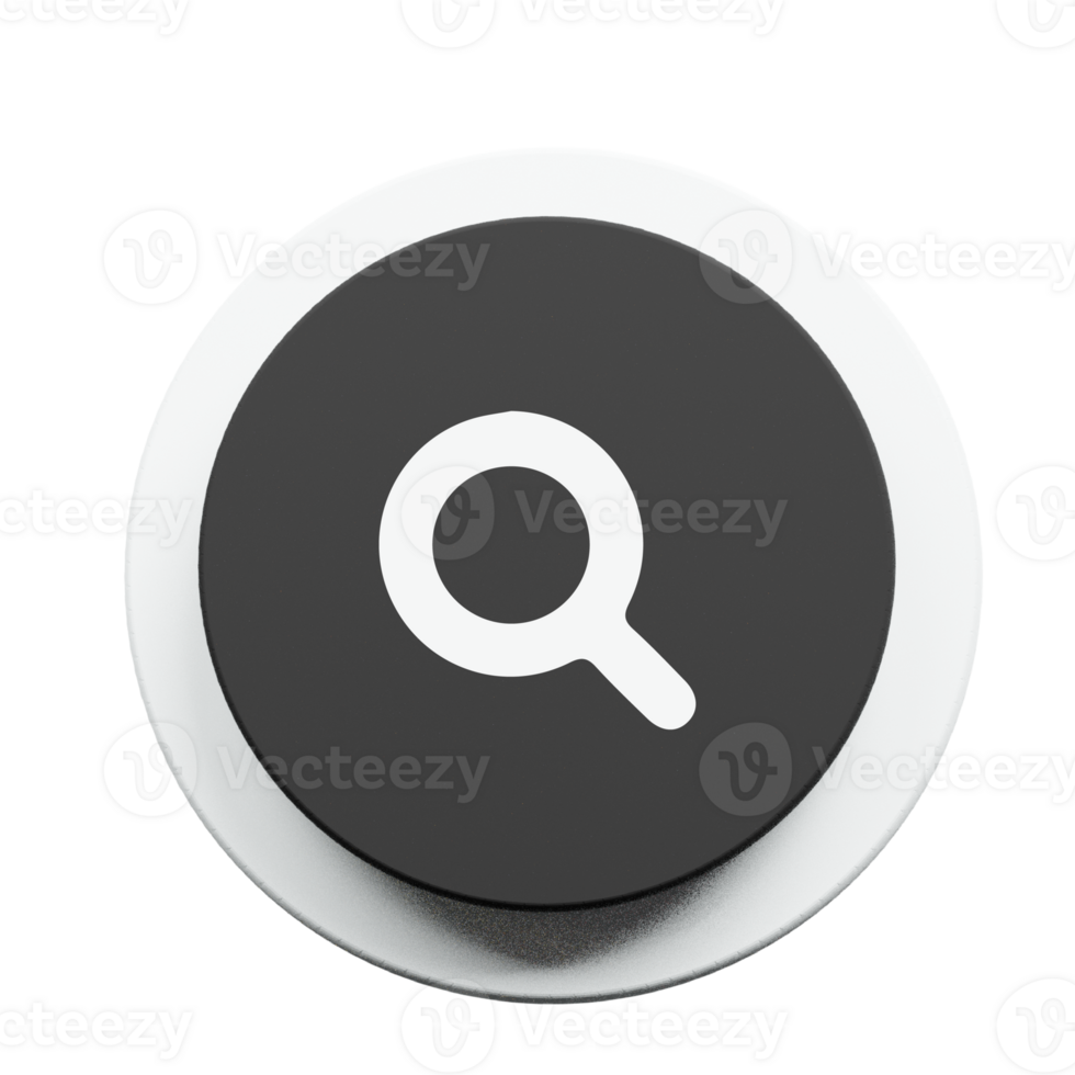 A black and white button with a magnifying glass png