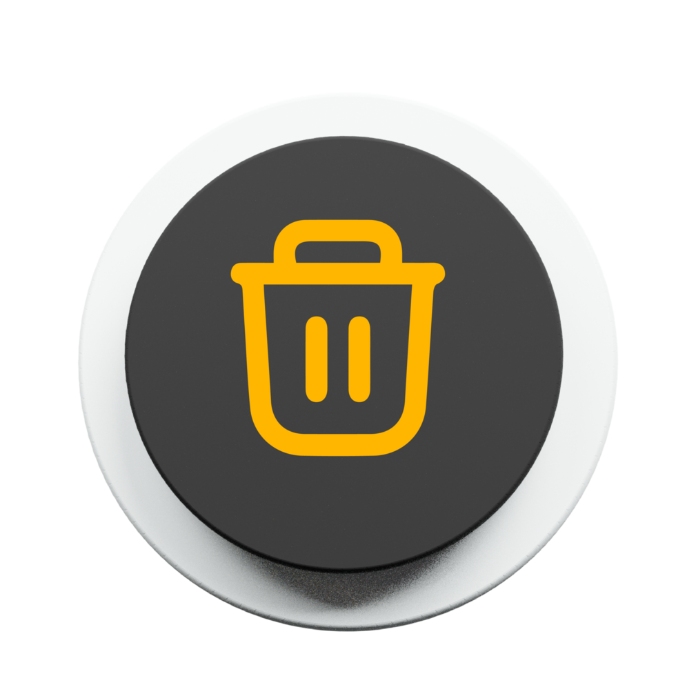 Trash icon yellow on 3d shape with shadow png
