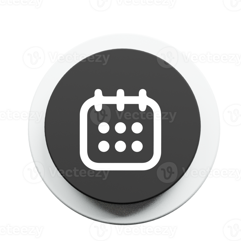 A black and white calendar icon on a button png