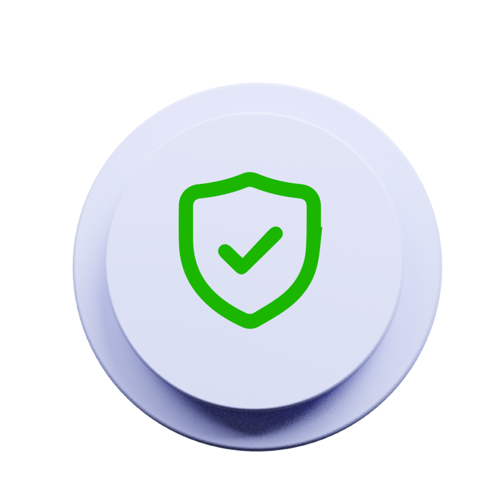 Shield icon line green on 3d shape with shadow png