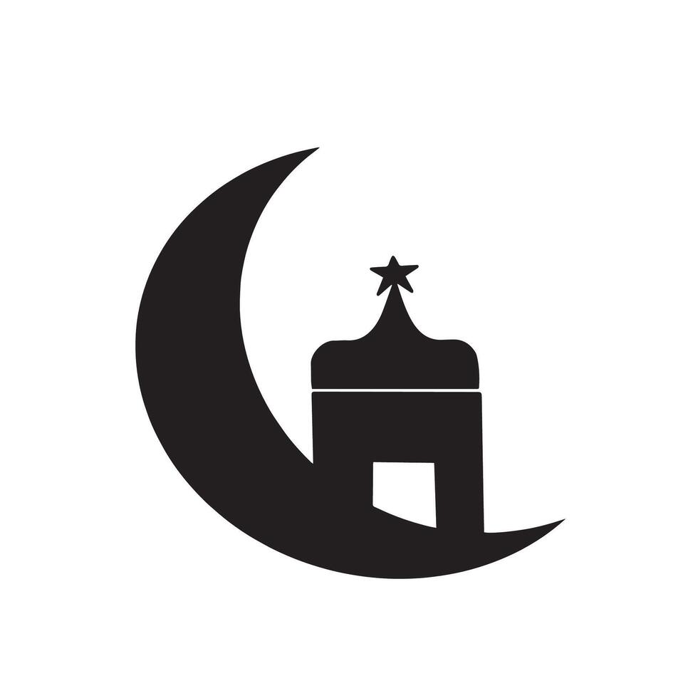 Islamic celebration crescent moon mosque silhouette vector