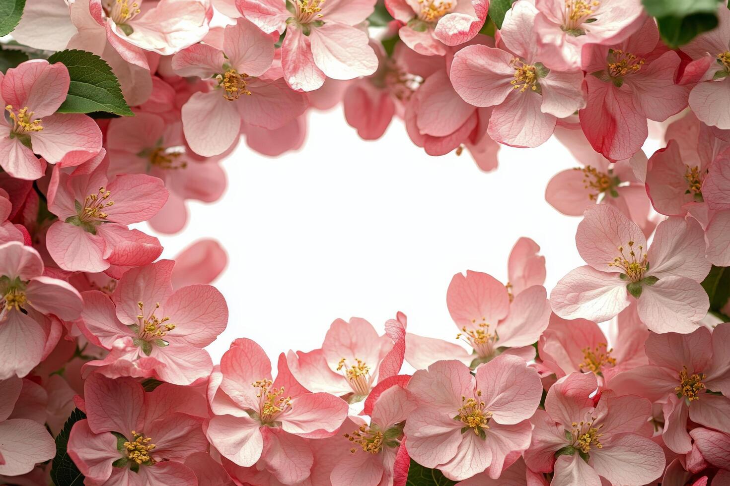 Delicate pink apple blossoms arranged elegantly on a white background showcasing spring beauty photo