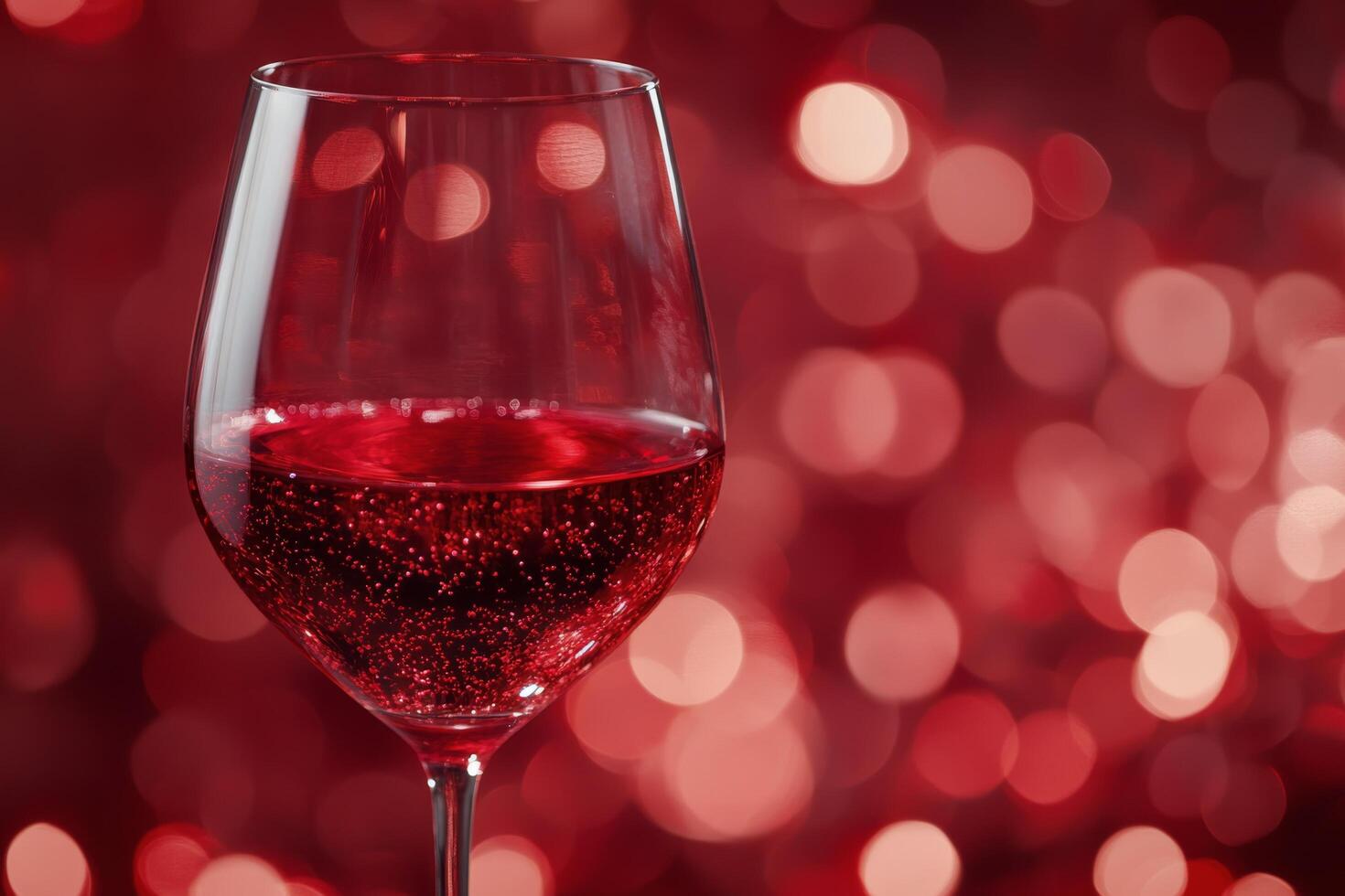 A glass of red wine on a table with warm lights creating a cozy atmosphere in an evening setting photo