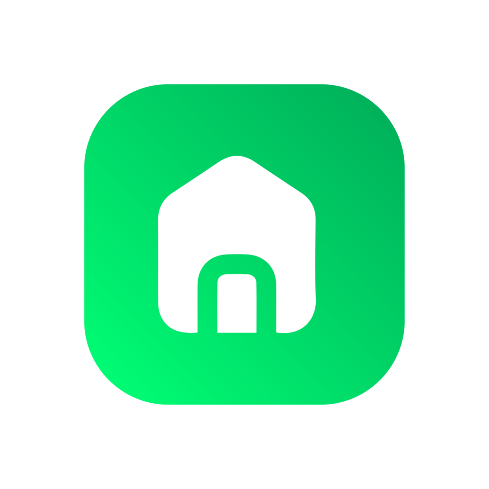 Home flat icon on green shape png