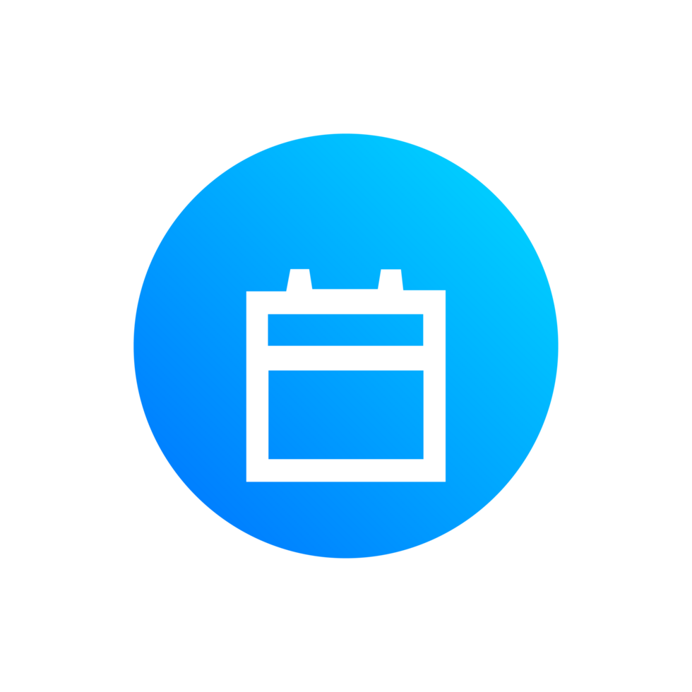 Date icon, calendar sign on blue gradient shape png