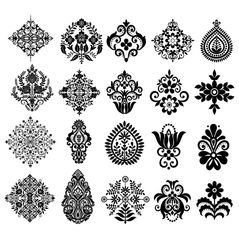 Set Damask pattern background Geometric ethnic oriental ikat seamless pattern traditional Design for background, carpet, wallpaper, clothing, wrapping, Batik, fabric, illustration embroidery. vector