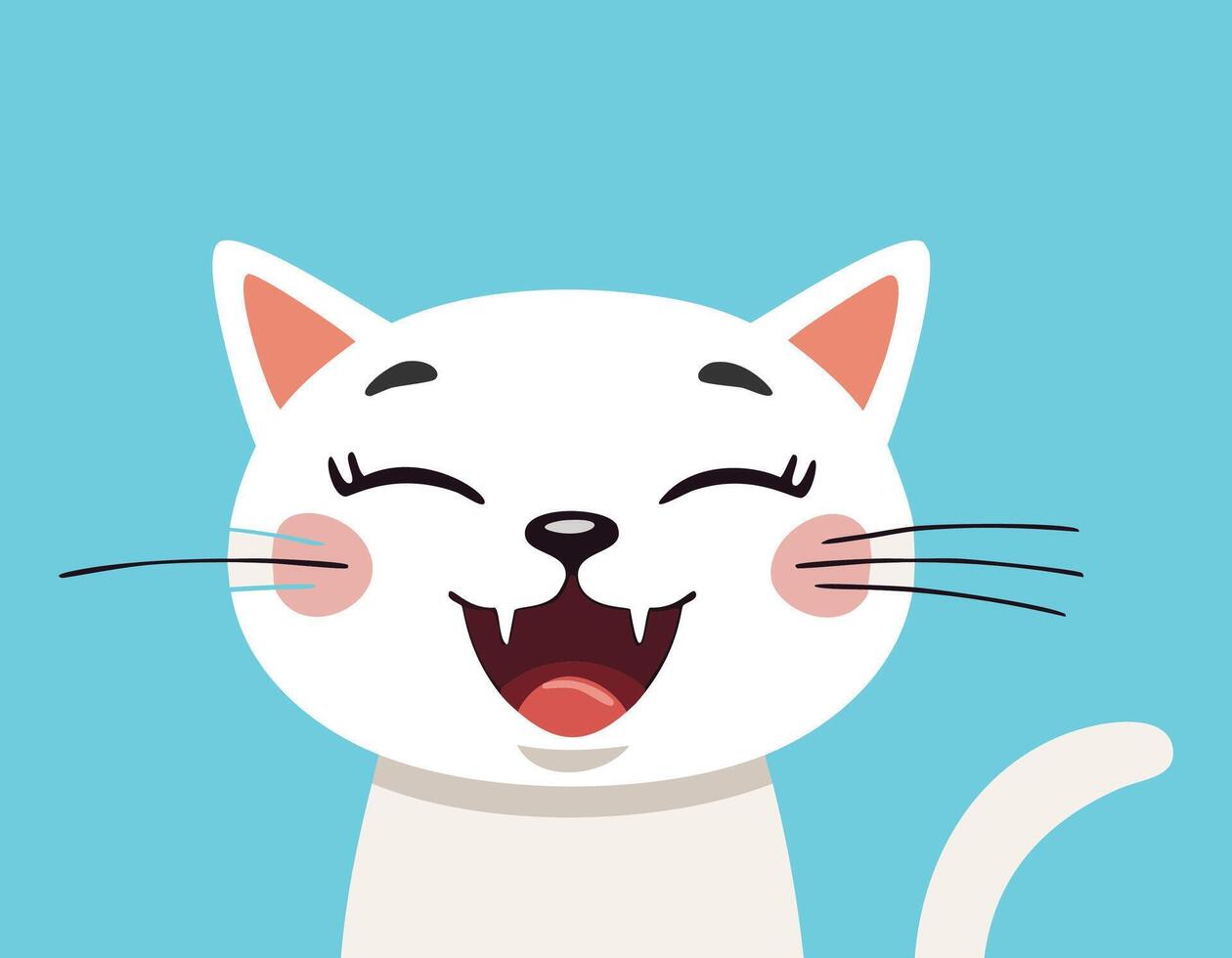 a cartoon white cat with its mouth open vector