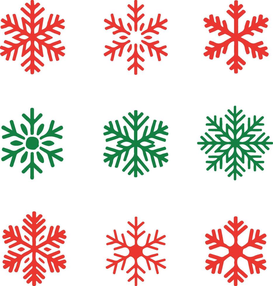 A set Christmas of snowflakes with a red And Green Snowflake white background vector