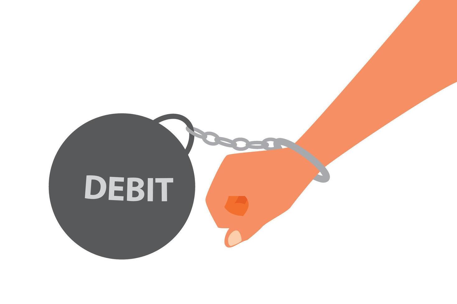 Hand of man tied with falling iron balls, business concept, article and wb design vector