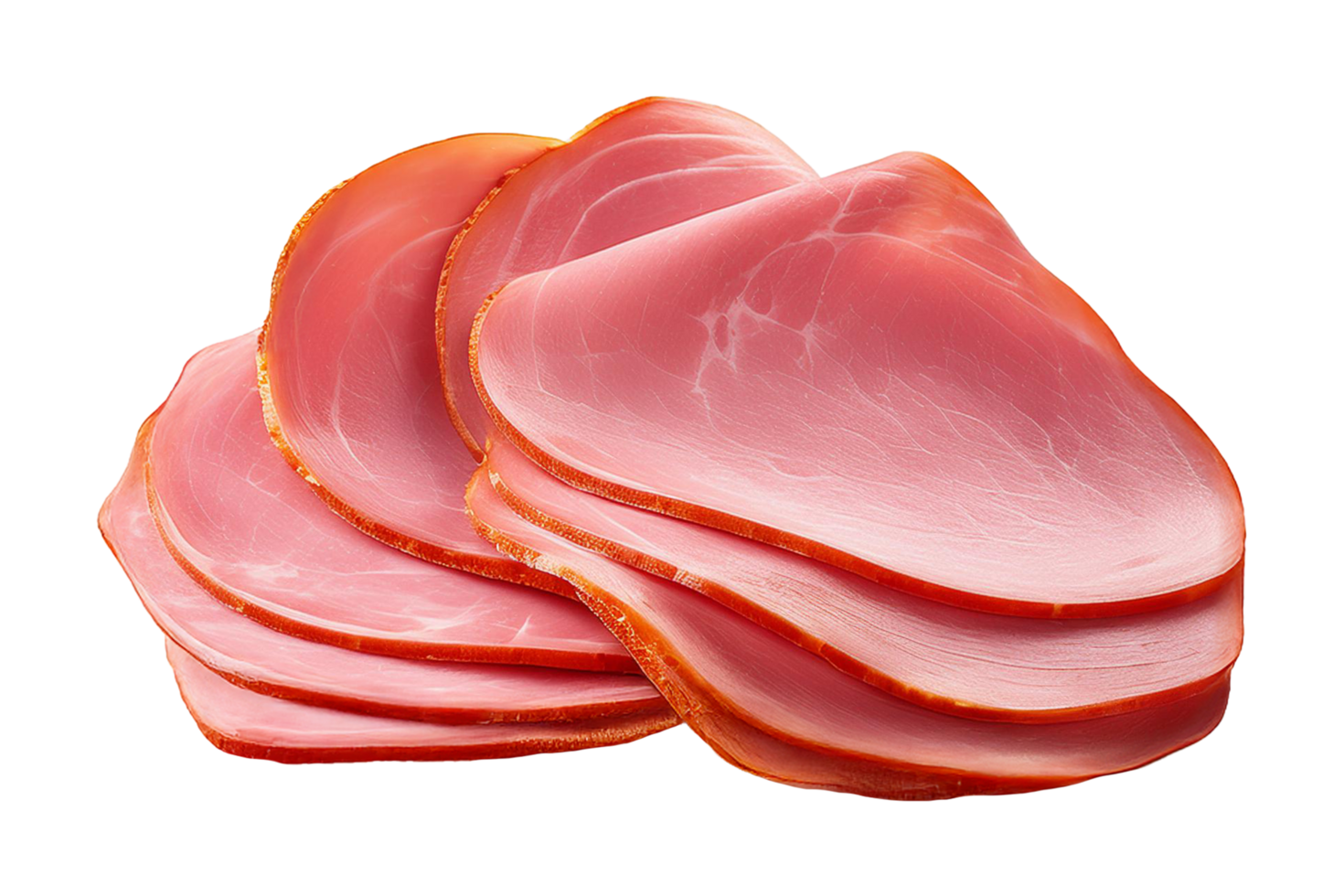 Thinly Sliced Gourmet Ham with Vibrant Pink Color png