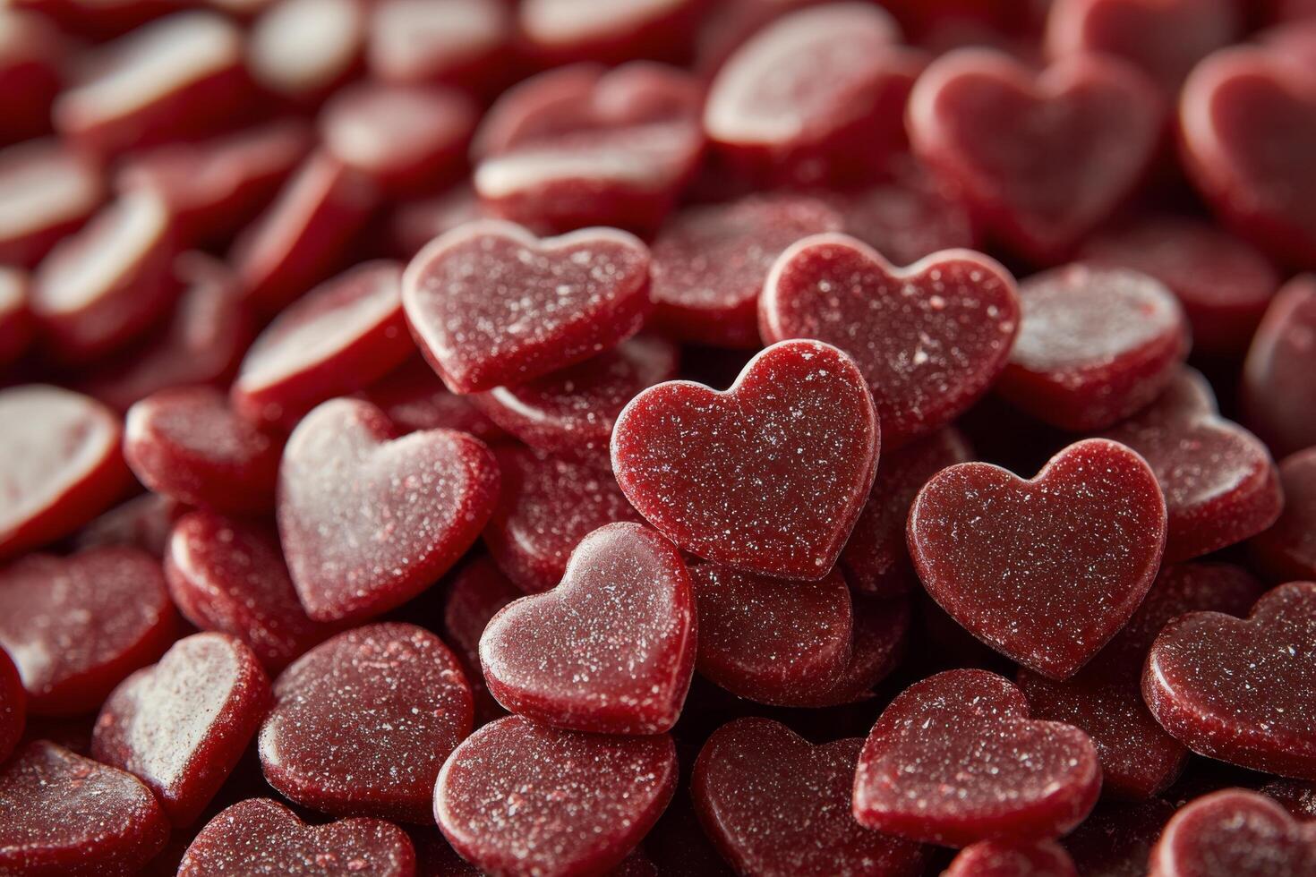 Red heart shaped candies scattered on a surface create a festive atmosphere for celebrations photo