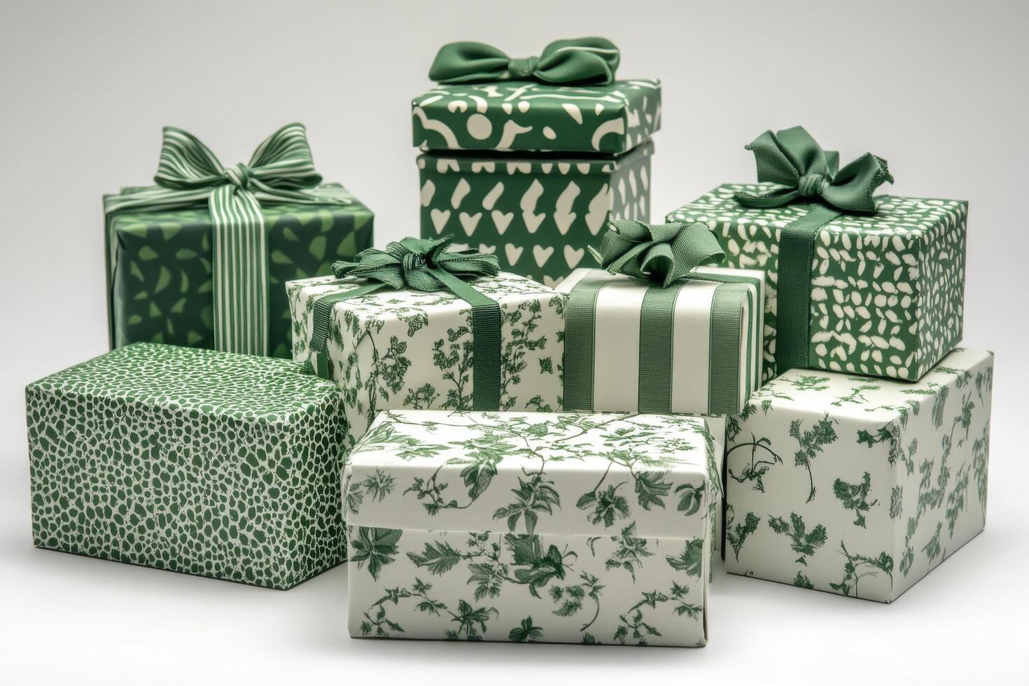 Elegant wrapped gifts arranged on display for festive occasions in a cozy store setting photo