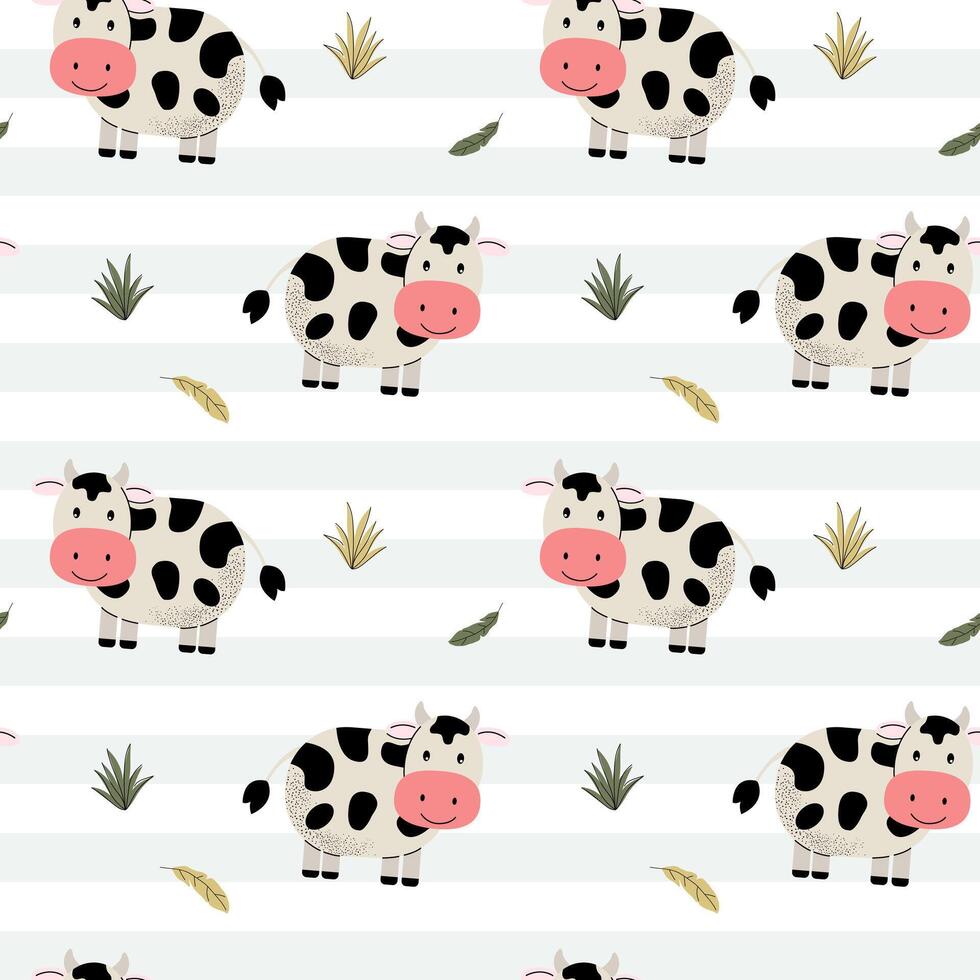 Seamless pattern with cute cow. Domestic animals. Farm animals pattern. vector