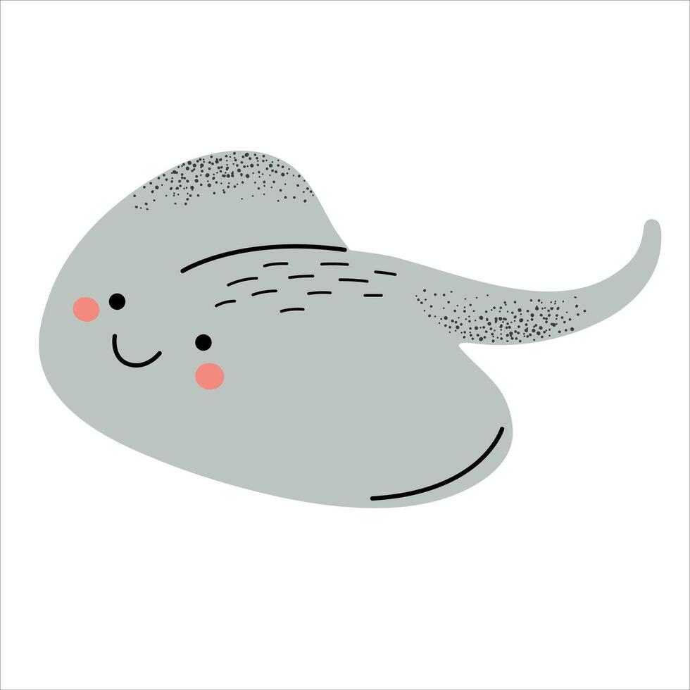 Cute stingray fish. Flat cartoon underwater character. Marine animals. Inhabitant of the sea vector