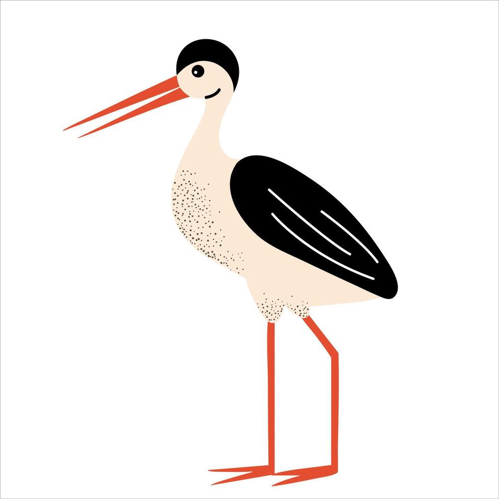 Cartoon cute stork. Wild bird. Children illustration. Kids style vector