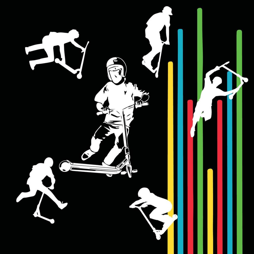 Man on scooter doing trick, illustration vector