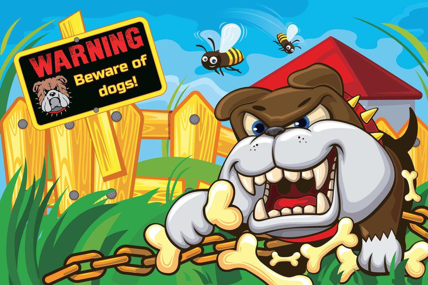 Illustration, children's picture, print. Background. Beware of dogs vector