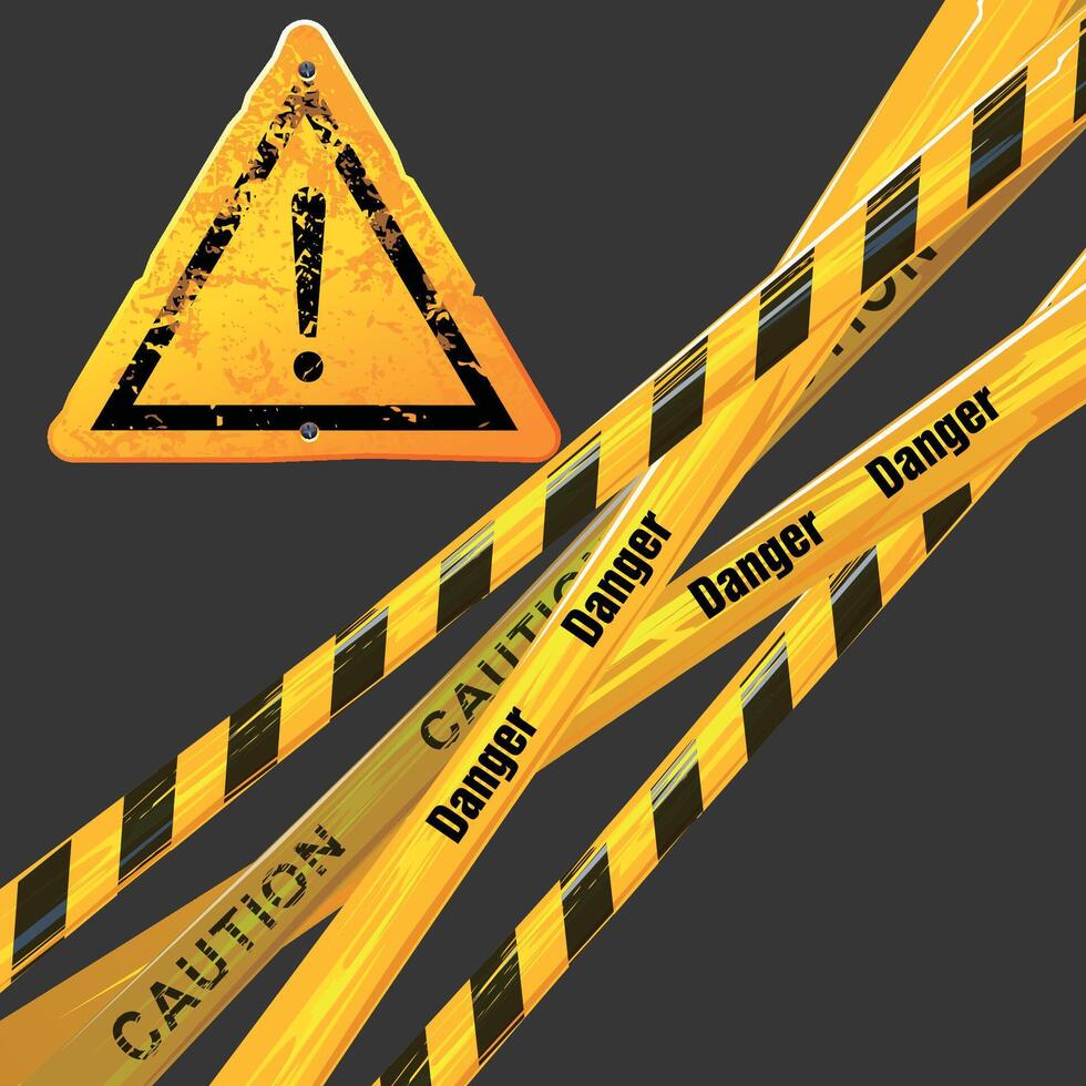 Warning sign, danger, caution tape black background vector